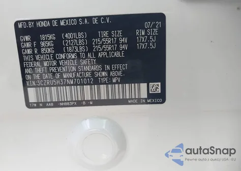 2022 Honda Hr-V 2Wd Lx из США, поврежденный, VIN 3CZRU5H37NM701012